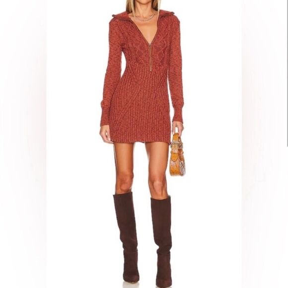 Free People Dresses & Skirts - NWT Free People Red Jasper Mont Blanc Long Sleeve Mini Sweater Dress Size Large